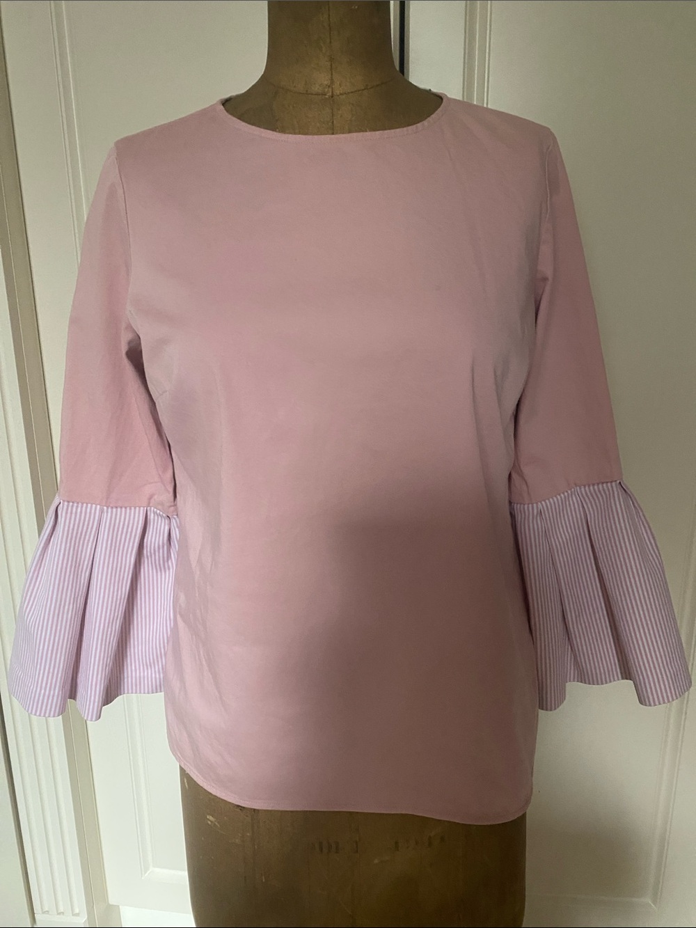 Ted Baker Light Pink Bell-Sleeve Blouse with Pleated Sleeve Panels